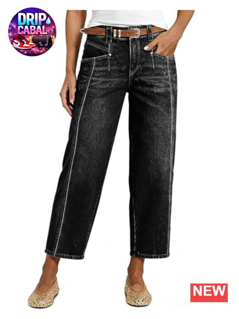 Flvsun Women's High Waist Wide Leg Crop Jeans Stretch Denim Barrel Leg Vintage
